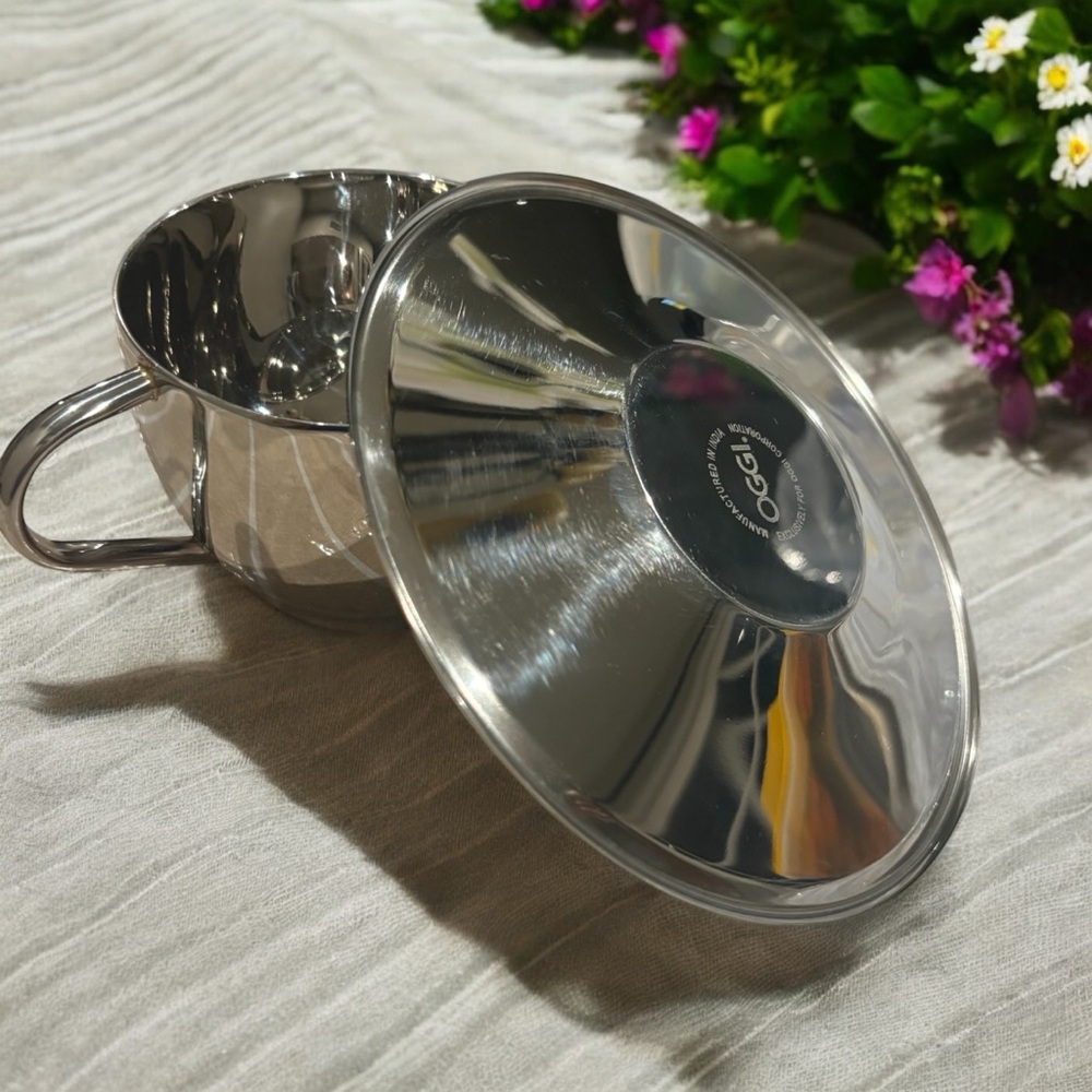Oggi Brew Double Wall Stainless Steel Coffee Espresso Cup and Saucer Set 4oz.